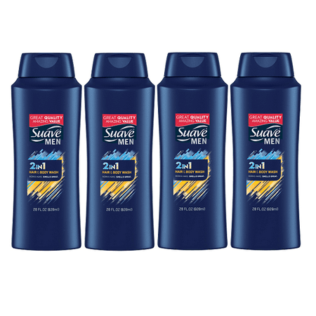 (4 Pack) Suave Men 2 in 1 Hair and Body Wash 28 (The Best Body Wash For Men)