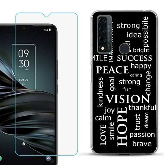 Slim-Fit Fashion Phone Case for TCL 20 XE, with Tempered Glass Screen Protector, by OneToughShield ® - Positive Words