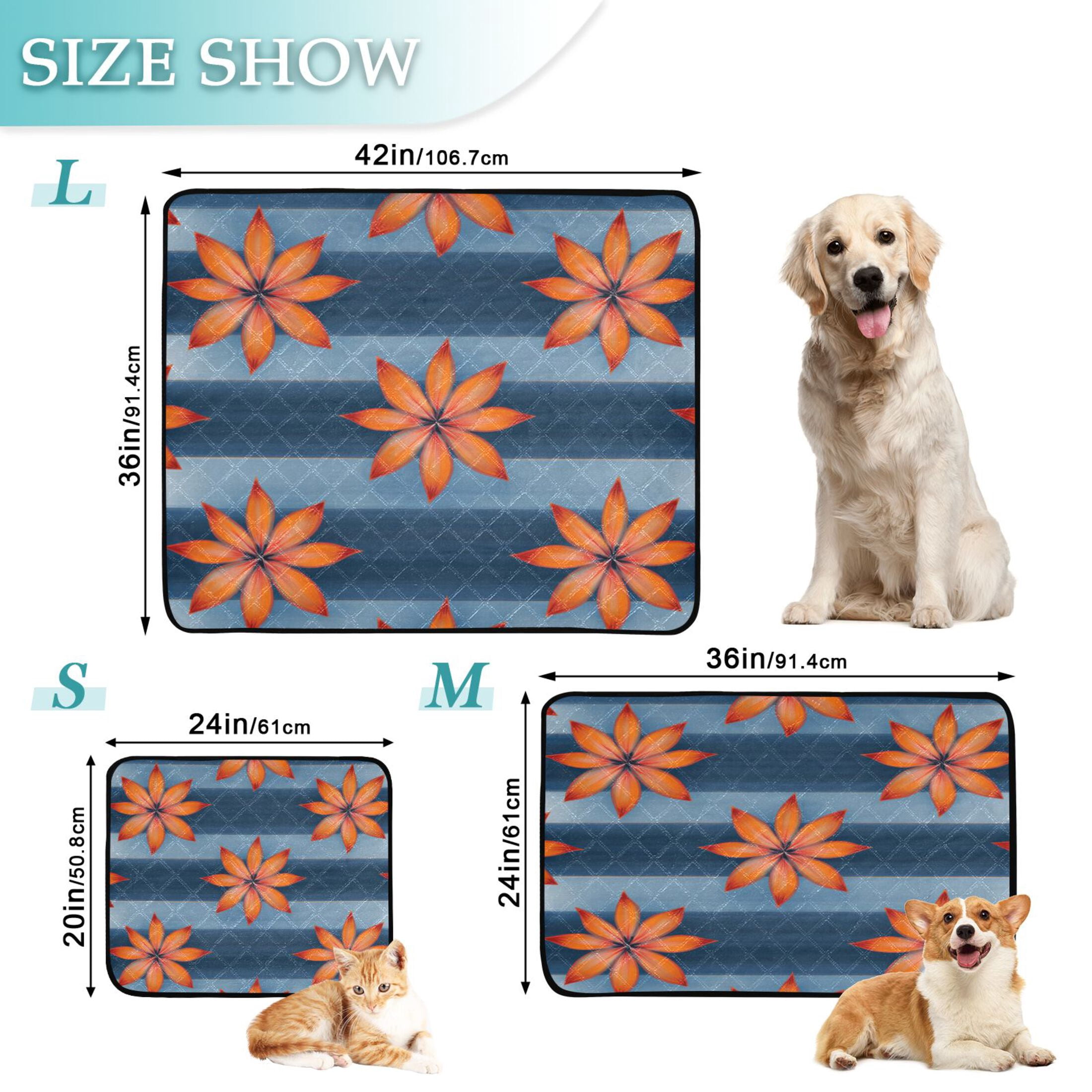 Washable Pet Pee Pads with Super Absorbent Reusable Training Pads for Dogs & Cats Orange Large Flowers