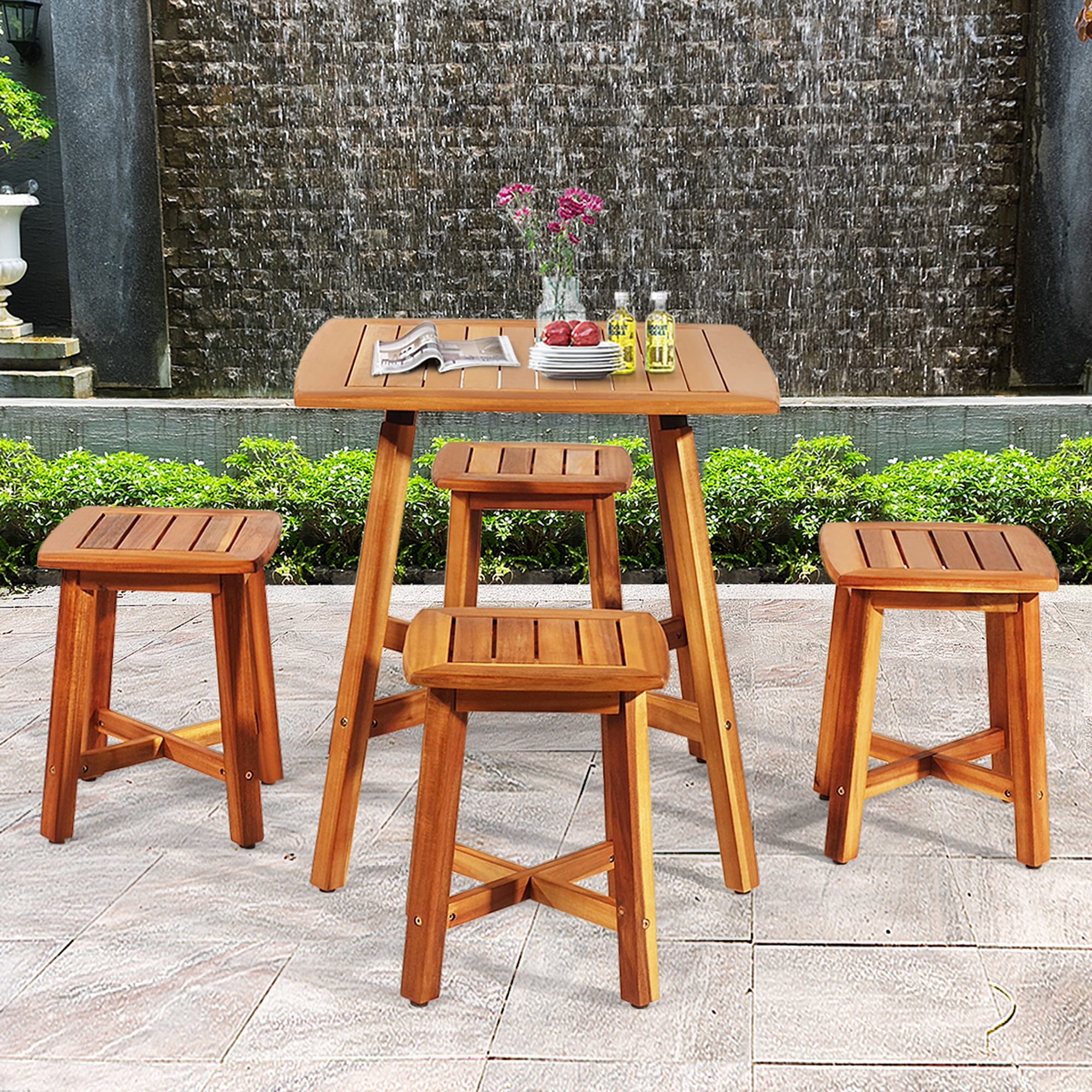 Gymax 5PCS Wooden Patio Dining Furniture Set Yard Outdoor w/ 4 Square ...
