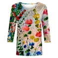 thumbnail image 3 of CHOK Chemises à Manches 3/4 pour Femmes, Col Rond Décontracté, Imprimé, Chandail d'Été Tendance, Blouses Douces et Confortables, Jaune P, 3 of 4