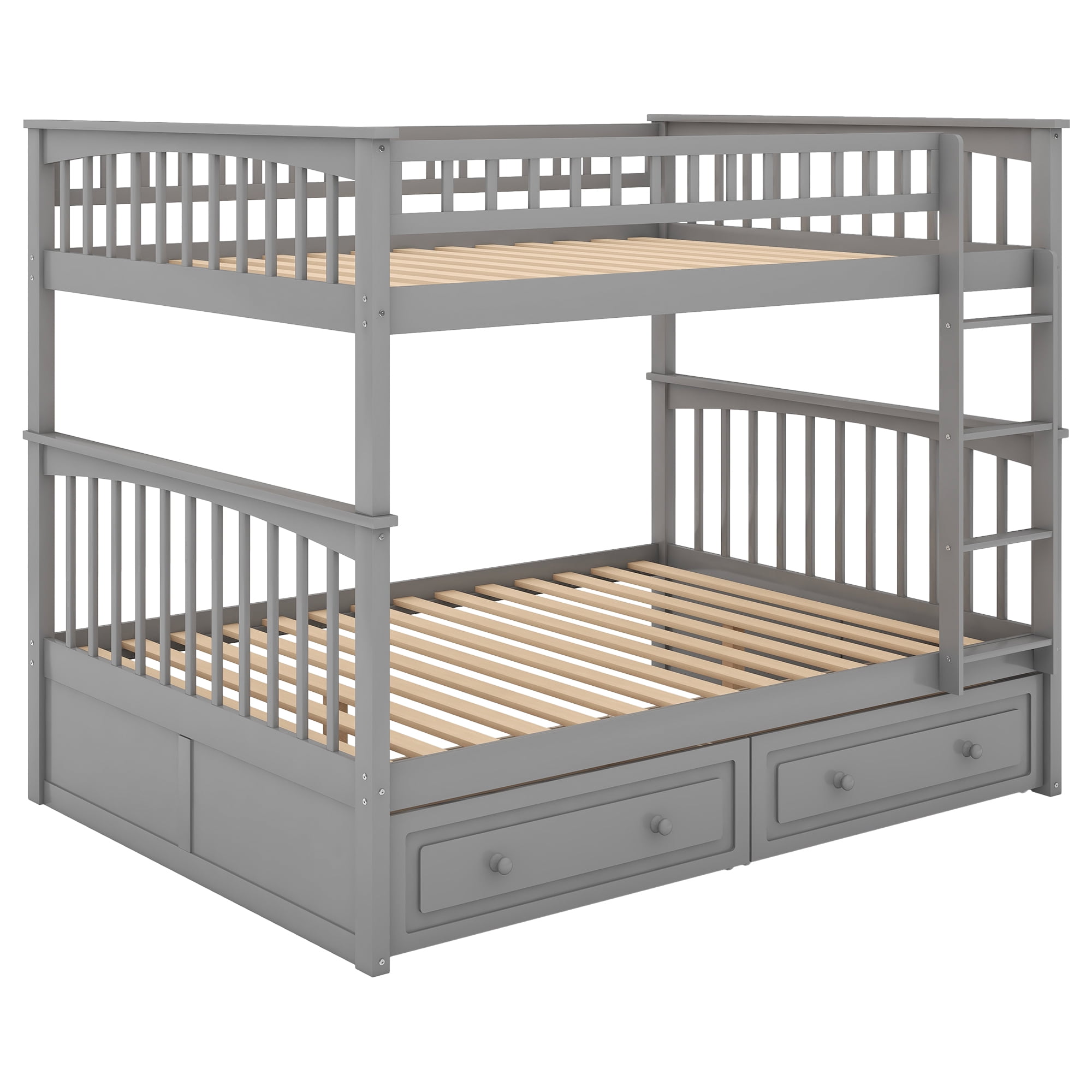 Euroco Pine Wood Bunk Bed With Storage, Full-Over-Full for Kids Teens, Grey