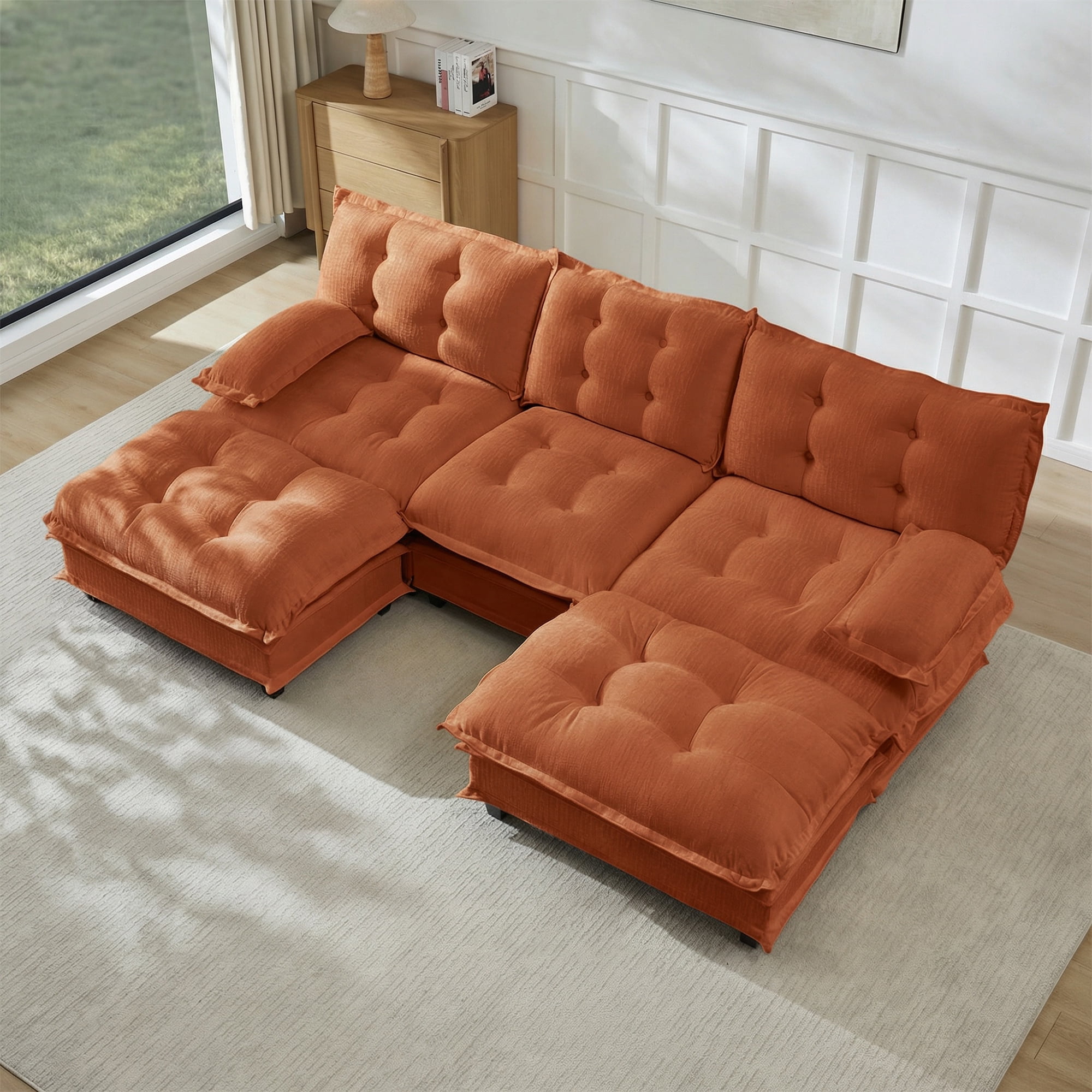 AISWORD 107" U-Shaped Modular Sectional Cloud Sofa with 2 Ottomans, Chenille Fabric Deep Seat Couch with Lattice Decored Cushions