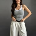 thumbnail image 2 of Women Double Layered Cami Tank Top with Built in Bra Spaghetti Strap Workout Yoga Camisole Color Block Strappy Crop Tops Going Out(Grey,XL), 2 of 4