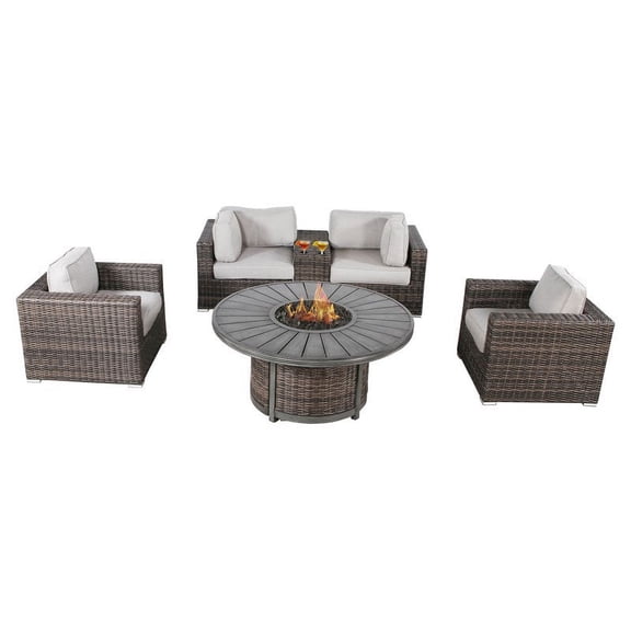 Living Source International 6-Piece Rattan Sectional Seating Group in Espresso