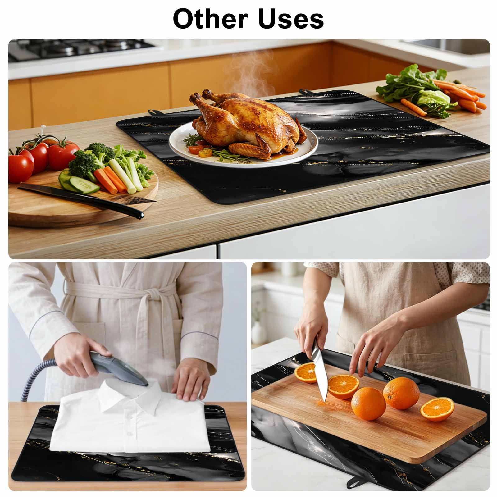Blake Gray Marble Stove Top Cover for Electric Stove, Heat-proof & Non Slip Glass Top Stove Cover Protector, Modern Abstract Art Marble Crack Kitchen Flat Cooktop Rubber Mat 24x21 Inches