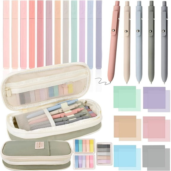 27 Pcs Bible Journaling Kit Include 12 Pcs Highlighters Bible 1 PC Big Capacity Pen Case Bag 5 Pcs Smooth Writing Pens 9 Pads Clear Sticky Tabs for Office Home, Bible Study Supplies