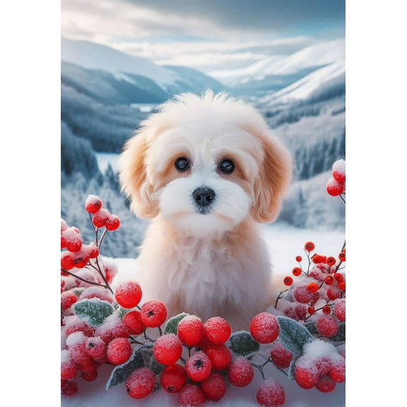 Maltipoo - Best of Breed DCR Winter Berries Garden Flag 12" x 17"