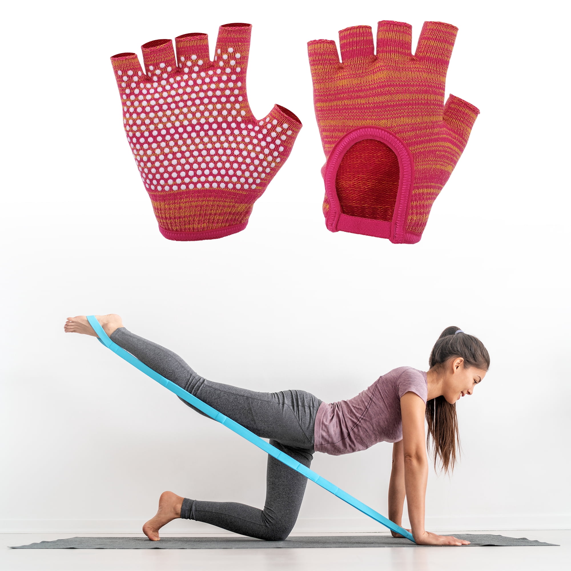 Unique Bargains Non-slip Fingerless Yoga Gloves One Size Rose Orange