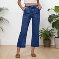 thumbnail image 2 of Women's High Waisted Stretchy Wide Leg Cropped Jeans Pull On with Pockets Summer, 2 of 8