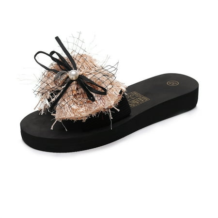 

Clearance VerPetridure Sandals Women s Sandals Summer Casual Platform Flip Flops Flower Slope Heel Beach Shoes Beach Sandals