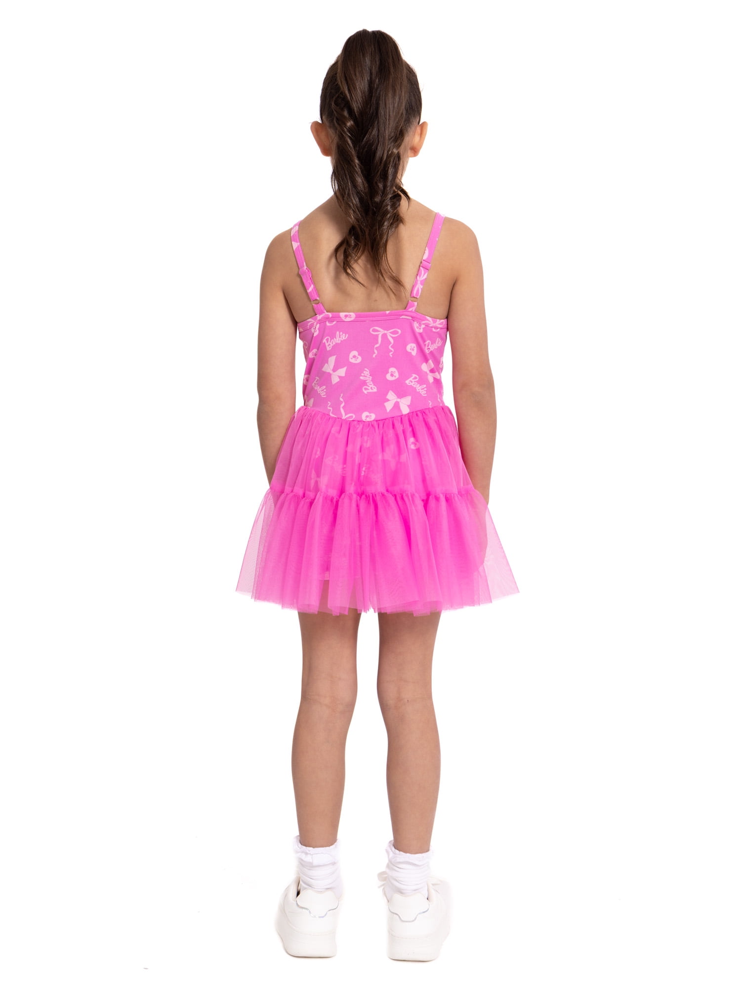 Barbie Girls Sleeveless Allover Print Tulle Romper, Sizes 4-12