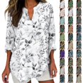 thumbnail image 3 of Women Shirts Long Sleeve Floral Tops For Women Spring Plus Size V Neck T Shirts Trendy Graphic Cotton Tunic Tops,Blue Women Shirts L, 3 of 4