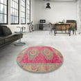 thumbnail image 4 of Ahgly Company Machine Washable Indoor Round Abstract Light French Beige Brown Area Rugs, 7' Round, 4 of 7