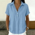 thumbnail image 7 of VBVC Women's Rolled Short Sleeve Half Button Blouse, Ladies' Collared V-Neck Loose Fit Shirt, Solid Color Summer Tunic Top For Women,Sky Blue,S-3XL, 7 of 7