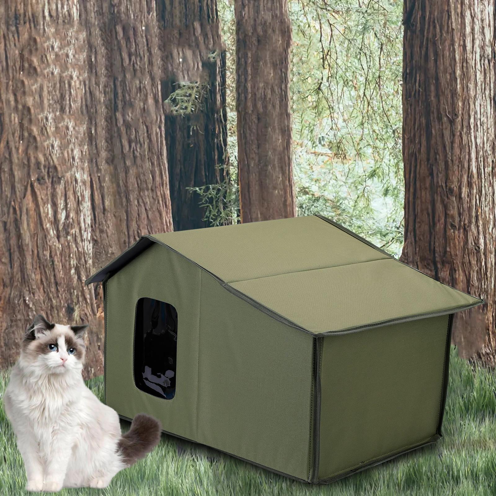 Stray Cats Shelter, Outdoor Cat House Weatherproof,Collapsible Outside Feral Cats House Winter,Animal Tent Tent Bed Anti-Slip Kitten Cave for Feral Cats Dog Puppy