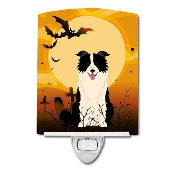 Caroline's Treasures BB4384CNL Halloween Border Collie Black White Ceramic Night Light, 6x4x3", multicolor