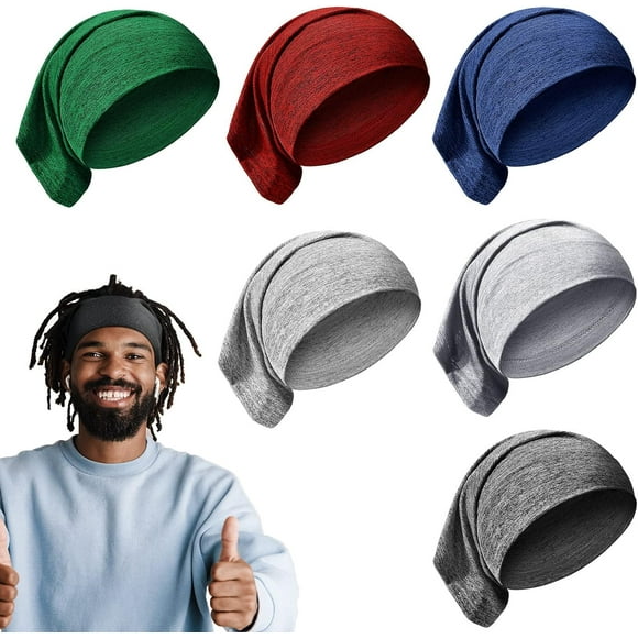 INIOR 6 Pieces Unisex Spandex Dreadlocks Bands Elastic Long Hair Dreads Head Wraps Braids Bonnet Tubes Solid Colors Tube Deep Color