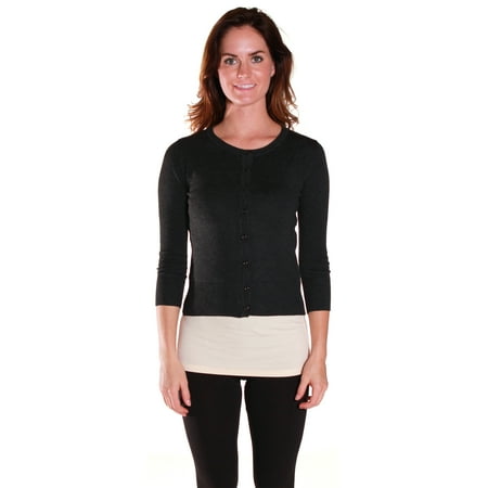 Active USA Junior Women's Knit Basic Round Neck Cardigan Sweater - Junior and Plus Sizes