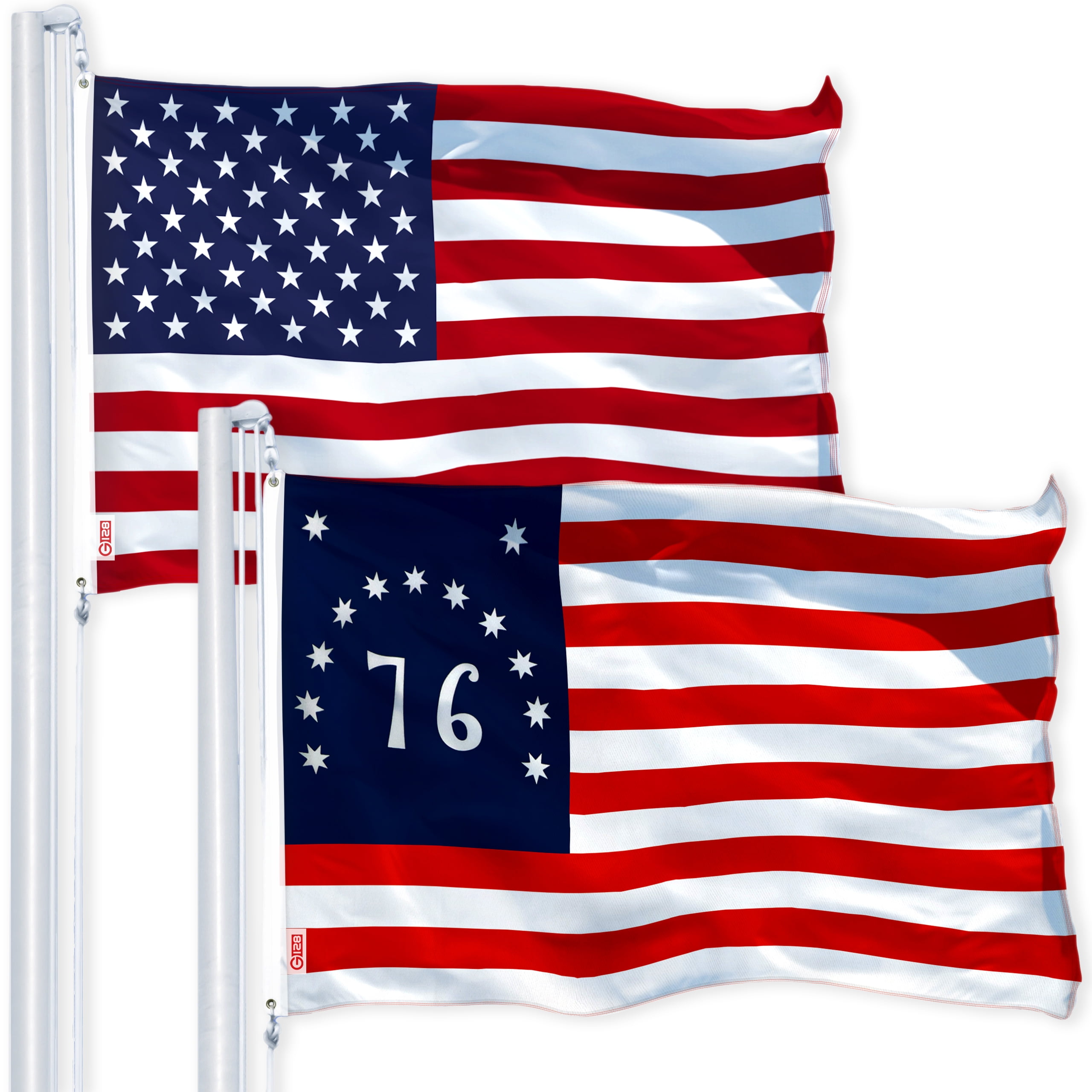 G128 USA-Flaggen 2er-Pack – Plissierte Fähnchen, 1,5x3 Fuß – Perfekt Für 4. Juli & Patriotische Deko