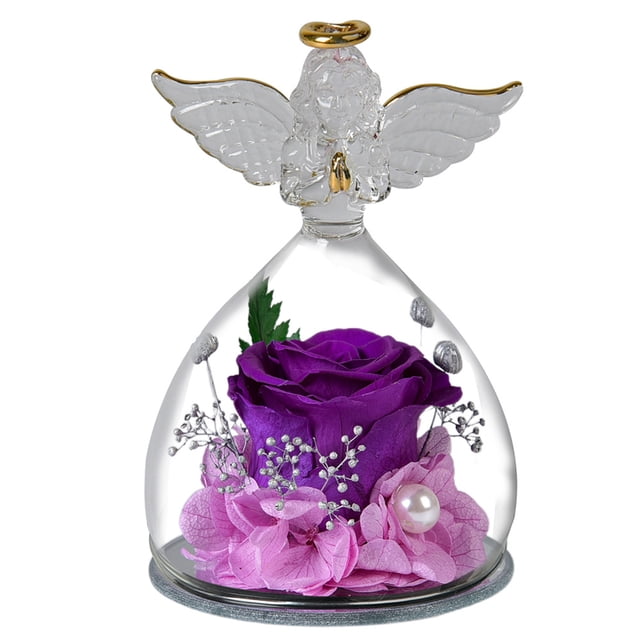 Angel Girl Eternal Flower Rose Glass Cover Regalo de vacaciones Decoración de rosas Regalo de cumpleaños para amigos y familiares
