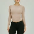 thumbnail image 5 of AJHSAKLt Blouses for Women Dressy Casual Round Neck Crop Top Tee Shirt Basic Solid Tight Slim Fit Cropped Workout Yoga Long Sleeve Shirts for Women Beige, 5 of 5