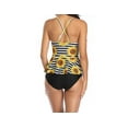 thumbnail image 2 of 2 Piece Bathing Suits For Women, Trendy High Waisted Bikini Tankini Comfortable and Stylish – Stripped Yellow Flower – QSH148, 2 of 5