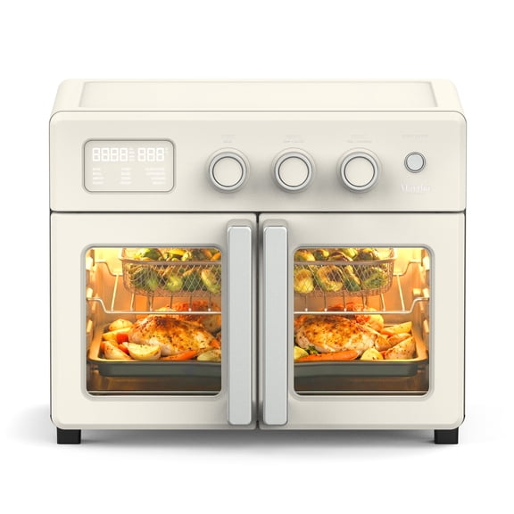 Martha Stewart 34 QT French Door Air Fryer Toaster Oven, Countertop Convection, 12-in-1, Linen Cream