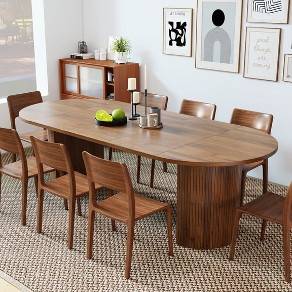 Diubas 43.3''-94.6'' Extendable Dining Table for 4-10, Round Expandable Kitchen Table with Dual Side Storage Shelves, Modern Farmhouse Oval Dinner Tables for Dining Room Kitchen Living Room(Walnut)