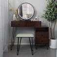 thumbnail image 1 of Brown Vanity Table for Teen Girls, 31.5'' x 15.75'' x 51.18'' Makeup Vanity Set with PU Cushioned Stool, 4-Drawer, Rotation Removable Top with Large Led Round Mirror for Teen Girls Bedroom, SS414, 1 of 8