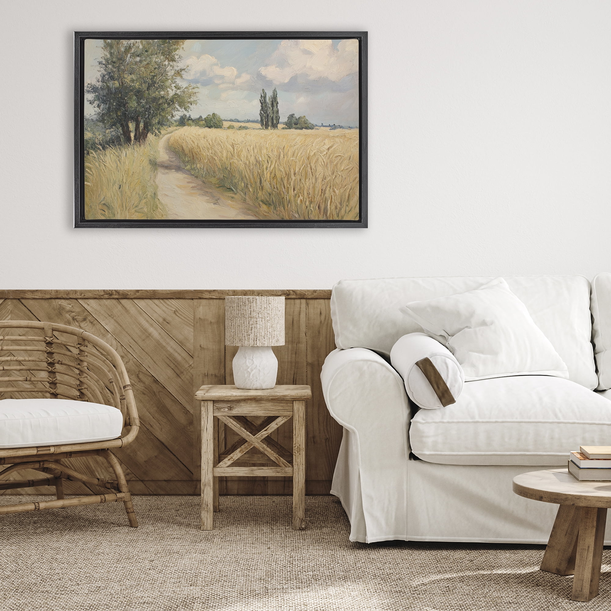 Stupell Industries Quiet Path Through Wheat Black Framed Floater Canvas Wall Art, design by Petal Prints Design