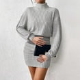 thumbnail image 4 of Zedker Women's Pullover Sweater Dress Long Lantern Sleeve Ribbed Knit V Neck Ruched Bodycon Mini Dress 2025 Fashion Dress For Women Plus Size Gray XL, 4 of 8