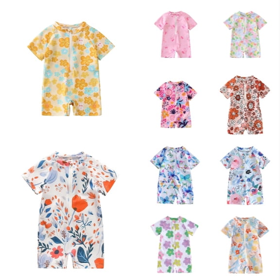 Djtdsds Kids Girls UPF 50 Sun Protection Short Sleeve One Piece Swimsuit Tropical Fruit Floral Print Bathing Suit for Beach Pool Summer Activities Size:2-3 Years