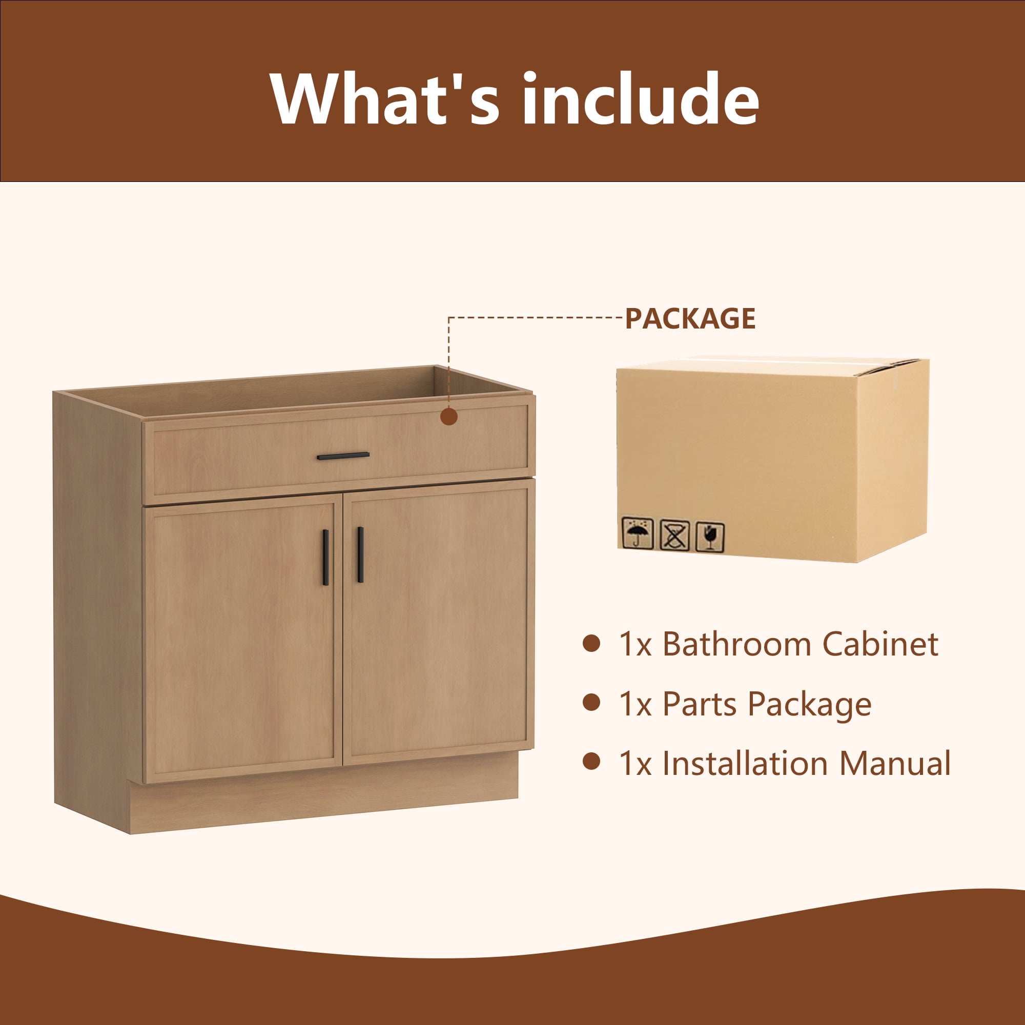 KZElegy 36" Bathroom Vanity Cabinet Freestanding Vanity Storage Cabinet with 2 Soft Closing Doors,Small Edge Style,without Sink