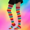 thumbnail image 2 of IWRICH Women's Colorful Striped Socks over the Knee Clown Striped Accessories Thigh High Stockings Red, 2 of 6