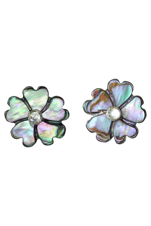 Sparkling Flower Blossom Abalone Shell with Inlaid Crystal Stud Earrings