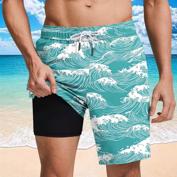Ceisia Men's Novelty Print Pockets Elastic Waist Drawstring Lined Beach Swim Shorts Quick Dry Summer Trunks Gifts for Father Blue 3X
