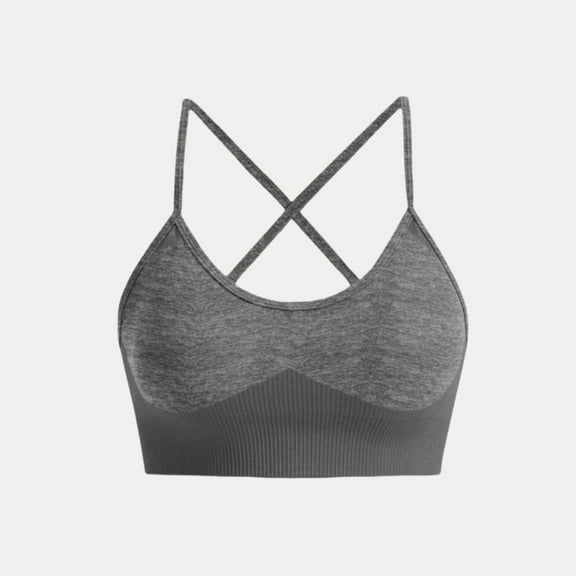 Xfvqtps Sports Bras for Women Wireless Spaghetti Strap Padded Push up Rib Solid Color Crop Tank Tops for Yoga Gym Fitness Dark Gray
