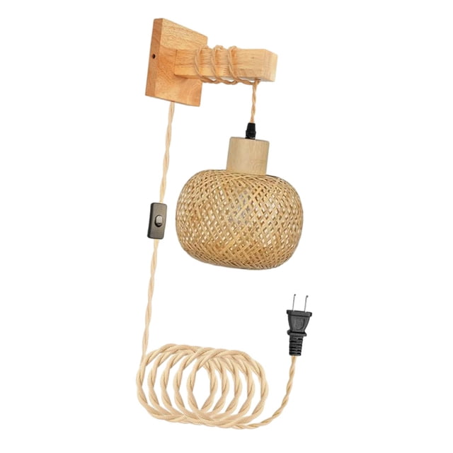Aplique de pared de bambú, lámpara de pared de cabecera de bambú, lámpara colgante decorativa de granja, luz colgante enchufable para el hogar,