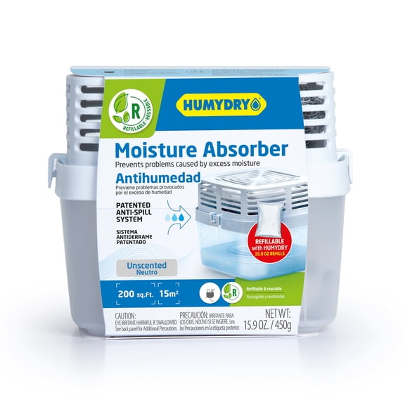 Humydry Moisture Absorber Dehumidifier Premium Device for Home, 1 Device of 15.9 Oz With 1 Pre-Measured Refill, Unscented Humidity Absorber For Bedrooms, Bathrooms and Medium Enclosed Spaces