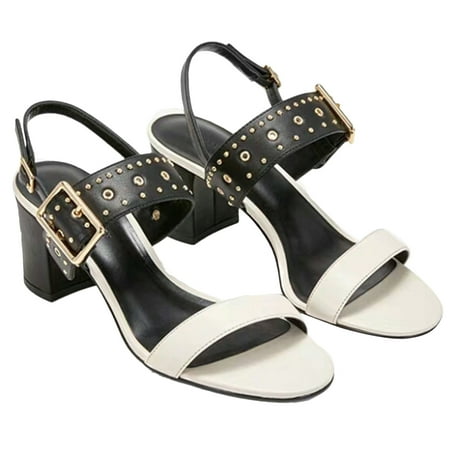

Coxeer Heeled Sandals Fashion Rivet Open Toe High Heel Sandals Party Sandals for Women
