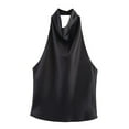 thumbnail image 4 of Women's Silk Satin Tank Tops Halter Draped Front Backless Tops (Black L), 4 of 4