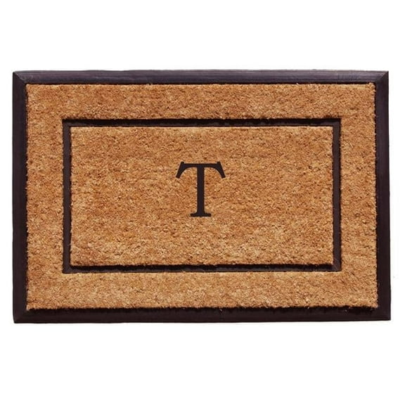Calloway Mills  18 x 30 in. The General Monogram Rectangular Doormat, Natural & Black - Letter T