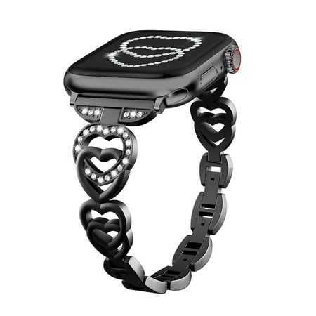 Heart-Shaped Band Compatible for Apple Watch Band 38mm 40mm 41mm, Iwatch Band for Women Stainless Steel Watch Band Metal Strap for iWatch Series SE 8 7 6 5 4 3 2 1,Black