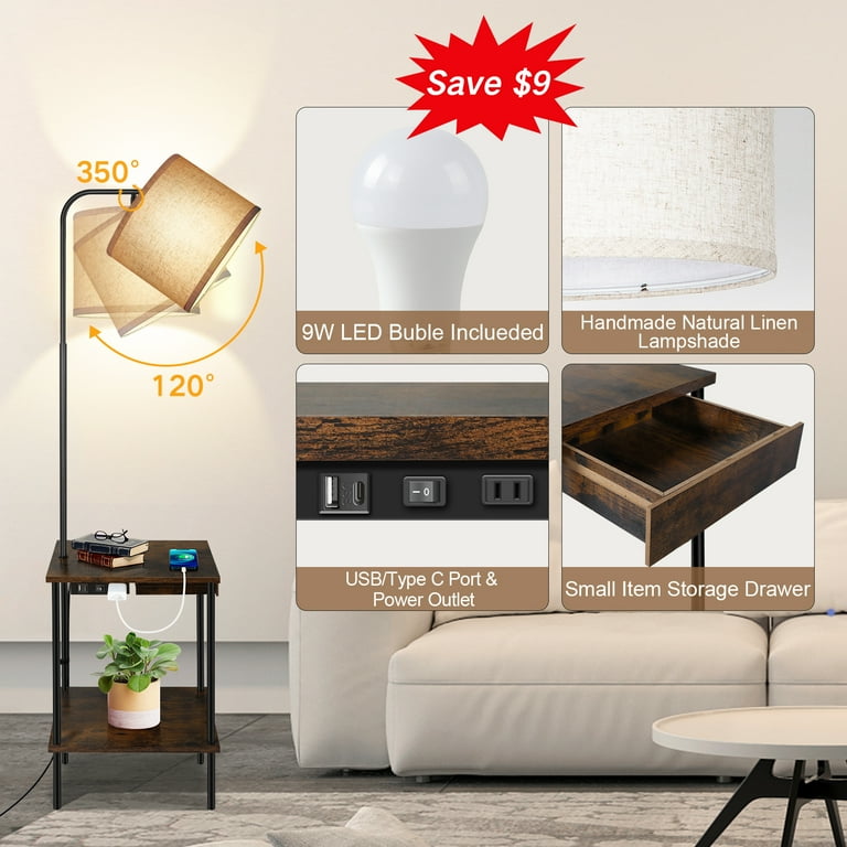 OUTON Bedside Combo: Floor Lamp with Table, End Table with OUTON Bedside Combo: Floor Lamp with Table, End Table with