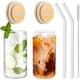 thumbnail image 1 of Vaso de vidrio 16 oz con tapa de bambú y popote de vidrio vaso para cerveza café helado refresco, 1 of 8