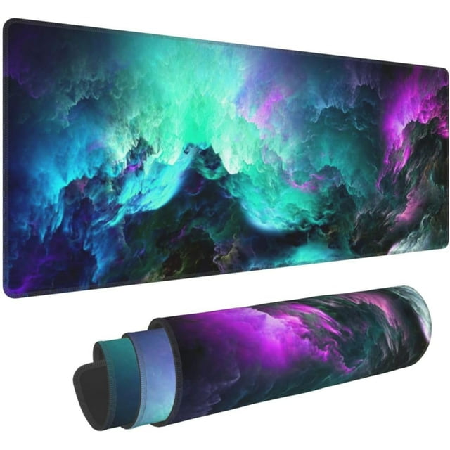 Cool Galaxy Nebula Purple Black Mouse Pad Large Extended NonSlip Rubber Base Mousepad (11.8" x 31.5"), Stitched Edges, Perfect for Gaming PC Desktop, SpaceThemed