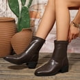 thumbnail image 5 of Viluyesy Womens Ankle Booties Pointed Toe Low Block Heel Glossy Faux Leather Rear Zipper Slim Fit Daily Dress Boots Coffee Size 7, 5 of 9