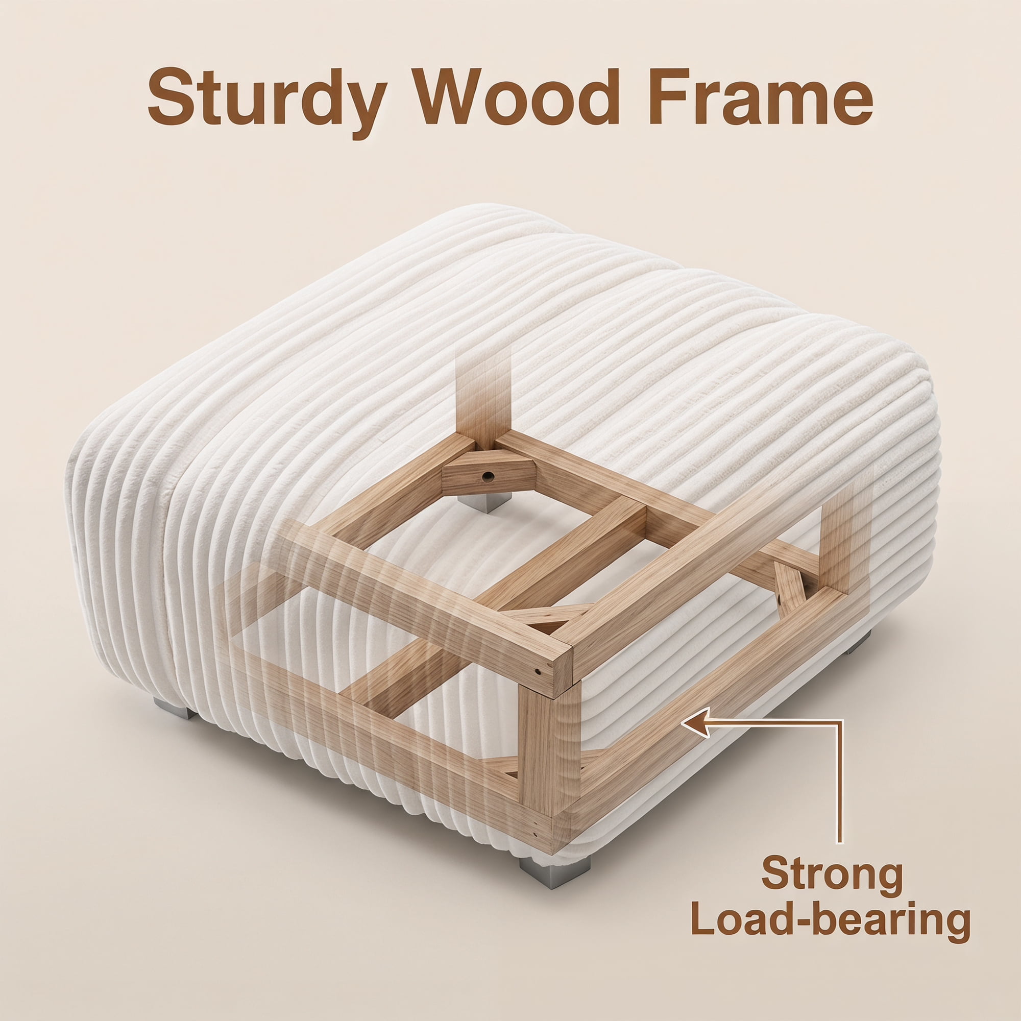 Corduroy Sofa Ottoman,High-Density Foam, Solid Wood Frame, Cloud-Like Comfort
