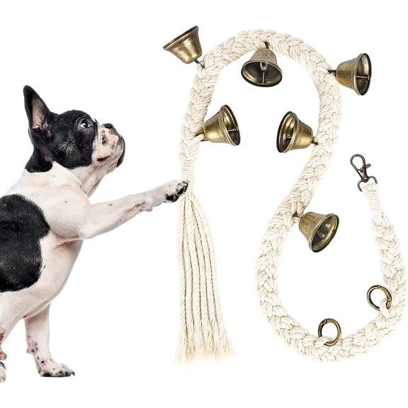 Dog Bell for Door Potty Training, Cotton Hand Woven Dog Doorbell with 6 Extra Loud Bells for Dog Training, Adjustable Hanging Door Bell for Small Medium Large Dogs to Ring to Go Outside